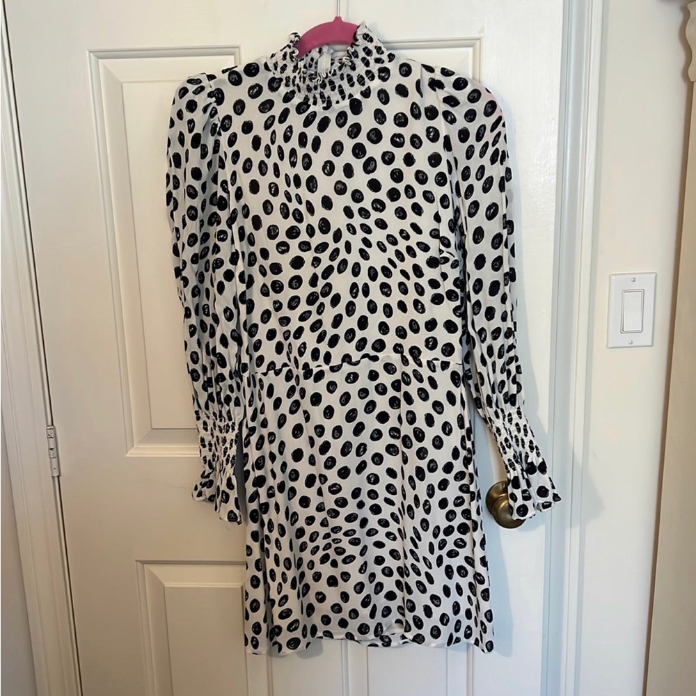 Reformation spotted mini dress size 12 black and white